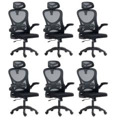 Kit 6 Cadeiras para Escritório Presidente Office Columbus com Tela Mesh Preto