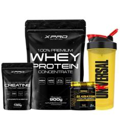 Kit Whey Protein 100% 900g + Creatina 100g - XPRO + Gladiator 150g - P