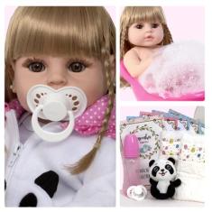 Boneca Reborn Princesa Pandinha Loira Pode Banho - Cegonha Reborn Doll