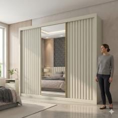 Guarda-Roupa Europa Grécia com espelho, 3 portas de correr, 6 gavetas e 12 prateleiras – 226 cm de largura