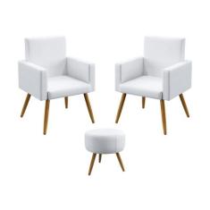 Kit 2 Poltronas Decorativas Vega Com Puff Solar Para Sala de Estar Cou
