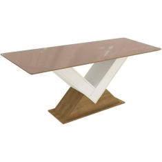 Mesa Multiuso Cozinha Amora c/ Tampo Madeirado c/ Vidro 160x90cm Freijó/Bronze - Kappesberg