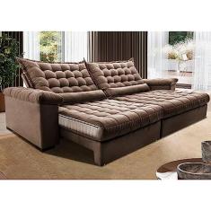 Sofá Retrátil e Reclinável 2,55m Molas Ensacadas Cama Inbox Big Space com Bordado 3d Velusoft Castor