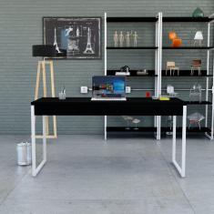 Mesa para Escritório 150cm 2 Gavetas Kuadra Preto Ônix / Est.Branca