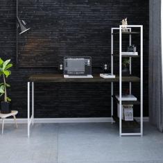 Escrivaninha com Estante 4 Prateleiras Estilo Industrial 150cm Active Carvalho Dark / Est.Branca