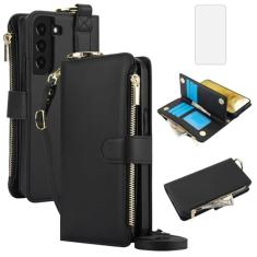 Asuwish Capa de celular para Samsung Galaxy S22 5G Carteira com zíper com protetor de tela de vidro temperado, alça para cartão, suporte com bloqueio RFID, capa flip S 22 22S 4G G5 15.5 cm mulheres