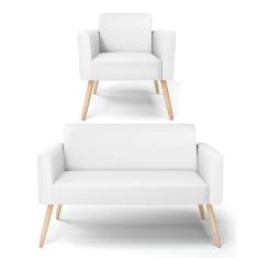 Sofá Namoradeira Com Poltrona Pés Palito Natural Marisa Corino Branco D03 - D`rossi