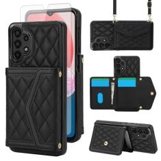 Asuwish Capa de celular para Samsung Galaxy A32 4G 6,4 polegadas carteira celular com protetor de tela de vidro temperado bloqueio RFID suporte de cartão de crédito alça transversal A 32 32A S32 G4