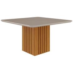 Mesa p/ Cozinha Ana c/ Tampo Madeirado c/ Vidro 130x130cm Nature/Off White - Cimol