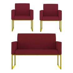 Kit Sofá 2 Lugares + 2 Poltronas Recepção Sala Base Dourada Cor:marsala Marsala