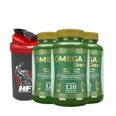Kit Ômega 3 1000Mg Hf Suplements 3X 120 Caps + Coqueteleira