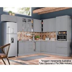 Cozinha Modulada Completa Americana 16 Peças (6Aéreos+5Balcões+1Paneleiro+4Complementos) C5P38 Cinza - Henn