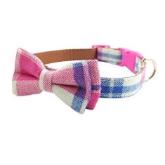 Coleira para cães com laço – coleiras para cães de couro e algodão macio e resistente para cães pequenos e médios e grandes raças filhotes ajustáveis 18 cores e 3 tamanhosPipidog S 10"-14"