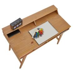 Mesa Escrivaninha Retro Madeira 4 Nichos 1 Prateleira Luna