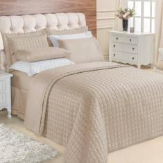 Kit Top Line Cobre Leito Queen 180 Fios + Jogo De Lençol - 7 Peças Cáqui