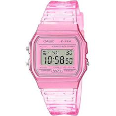 Relógio CASIO feminino digital rosa translúcido F-91WS-4DF