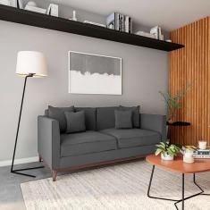 Sofá 3 Lugares Benton Base de Madeira Linho Cotton Grafite