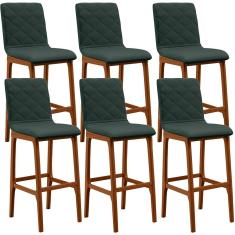 Kit 06 Banquetas Altas Zoe Linho Verde Musgo