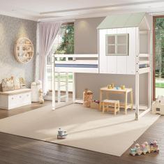 Cama Alta Infantil Cabana Family Casatema Branco/Verde