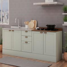 Cozinha Compacta 2 Peças Com Tampo Para Cooktop 100% Mdf Com Rodapé Verde Mint Tampo ébano