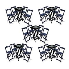 Kit 5 Conjuntos De Mesa Bistrô Dobrável Jack Daniel's Com 4 Banquetas De Madeira Preta
