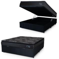 Cama Box Baú Casal Colchão Com Molas Ensacadas City Pillow Top 138x188x64cm Preto Hellen