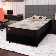Conjunto Cama Box c/ Molas Ensacadas Allura Marrom Solteiro 88x188x58 