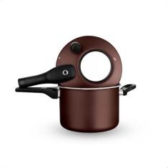 Panela De Pressão Com Visor 4,5 Litros Antiaderente Marrom Chocolate 7