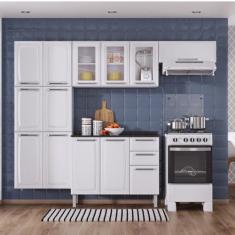 Cozinha Compacta em Aço 4 Peças 13 Portas 2 Gavetas Paneleiro Duplo em