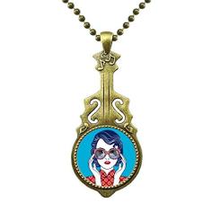 DIYthinker Colar de óculos femininos azuis da cultura chinesa, joia de violão, pingente de música