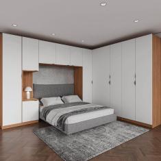 Guarda Roupa Modulado de Canto 12 Portas 6 Peças 1 Mesa de Cabeceira Hera CabeCasa MadeiraMadeira Branco Geada/Louro