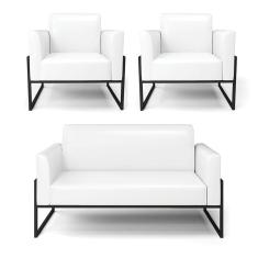 Sofá Namoradeira com 2 Poltronas Base Industrial Alta Preto Marisa Corano Branco D03 - D`Rossi