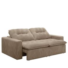 Sofá Retrátil Reclinável Napoli 2,30m 4 Lugares Veludo Bege Com Molas No Assento Bipartido Selmer