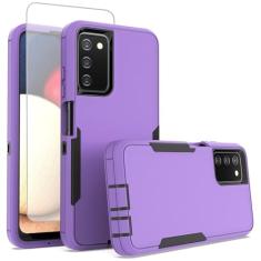 Sidande Capa para Galaxy A02S, Galaxy M02S SM-A025V com protetor de tela de vidro temperado, suporte de camada dupla resistente, suporte magnético para carro, capa protetora para Samsung Galaxy A02S