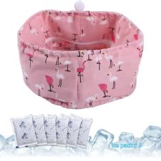 KUDES Coleira bandana refrescante para cães com pacotes de gelo recicláveis, coleira ajustável para resfriar no gelo, cachecol para gatos pequenos, médios e grandes, cães de verão (flamingo rosa,