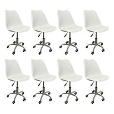 Kit 8 Cadeiras para Escritório Secretária Decorativa Eames Chicago Branco