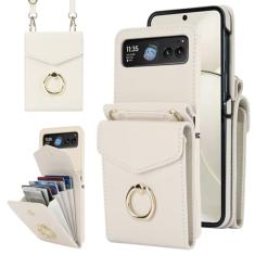 Asuwish Capa de telefone para Motorola Razr 40 Ultra/Moto Razr Plus 2023 capa carteira com anel de bloqueio de RFID, alça de pulso transversal, suporte para cartão de crédito, bolsa para celular Razr+
