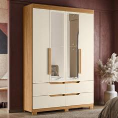 Guarda Roupa Solteiro com Espelho 4 Portas 4 Gavetas Doble - Albatroz 