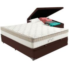 Cama Box Baú Marrom e Colchão King Best Bege Molas Ensacadas Casal Anj