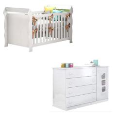 Berço Americano Lara e Cômoda Infantil Lívia Branco Brilho  Phoenix - 