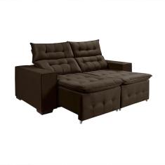 Sofá Retratil Reclinável 3 Lugares Pillow Em Veludo 1,90 Café Marrom