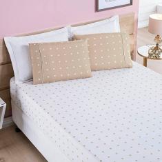 Jogo De Cama Lençol Celine Casal Padrão 03 Peças Micropercal 200 Fios Bolinhas - Cáqui