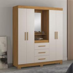 Guarda Roupa Casal com Espelho 4 Portas 3 Gavetas 1 Nicho Capelinha Notável Móveis Freijó Trend/off White