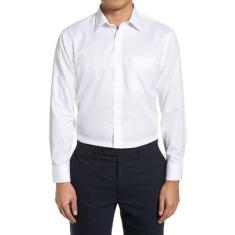 Camisa Social Manga Longa 100% Microfibra Masculina Branca - Bom Pano,