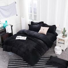 Jogo De Cama Casal King Sued Preto 7Pç Edredom De 280X280Cm