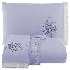 Jogo De Cama Lençol Casal Bordado Advance 3 Peças - Lilás - Casa Show 