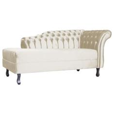 Recamier Decorativo Divã Styllus Lado Esquerdo Veludo Bege Pés Madeira