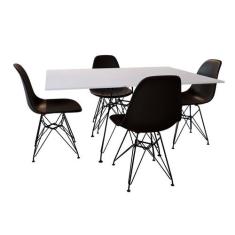 Conjunto De Mesa Eames Eiffel De Ferro Preto Tampo Branco 120x75 4 Cad