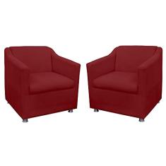 Kit 02 Poltronas Decorativa Tilla Pés Cromados Suede Bege - DS Estofados