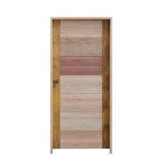 Kit Porta de Madeira 3B 210x82cm Batente 14cm Fechadura Golf Rodam Padrão Cedrinho